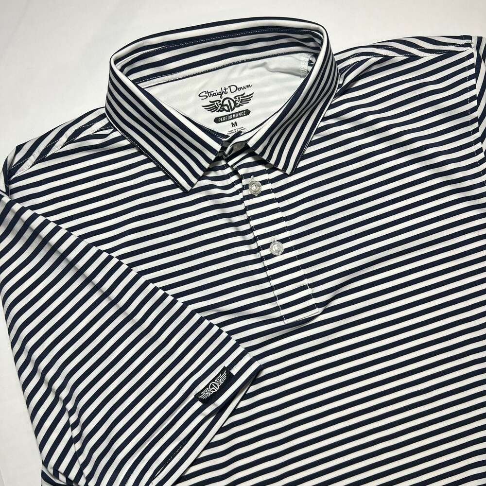 Straight Down Performance Striped Golf Polo Shirt Size M